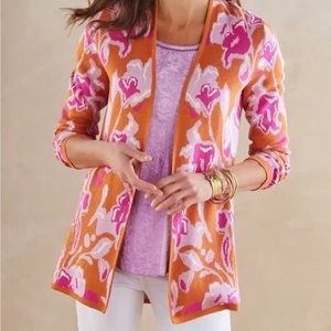 Soft Surroundings LELIE Sweater Cardigan Open Front Florals Bright Size Medium